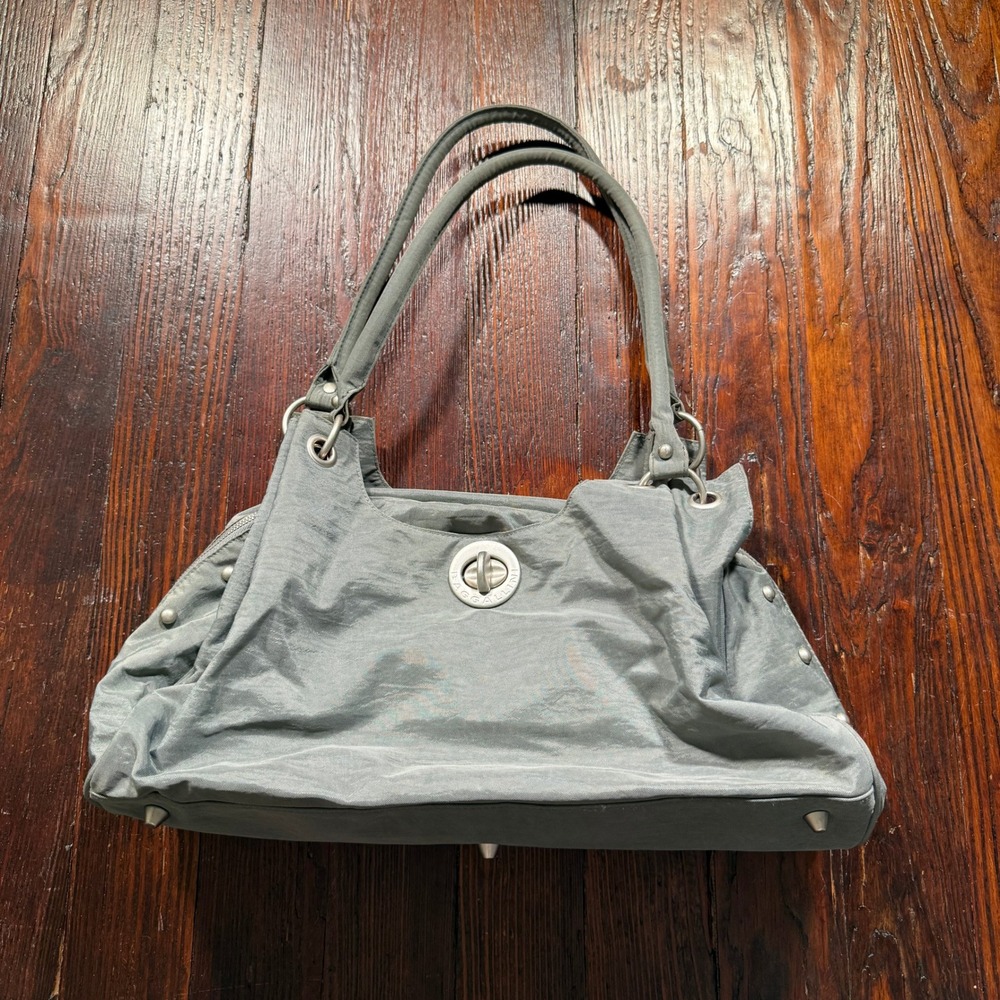 Baggallini Shoulder Bag Purse Gray Nylon Studded Turn-Lock Tote Minimalist